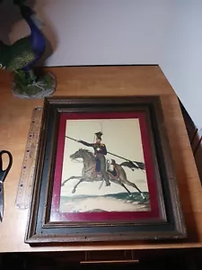 Litografía prusiana Uhlan vintage enmarcada y mate 15" X 13" - Imagen 1 de 9
