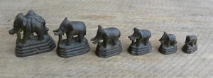 Set of 6 Bronze Elephant Opium Weights, 31g - 262g - Picture 1 of 11
