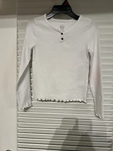 Wonder Nation Girls’ SIZE Medium (7-8) Henley Tee with Long Sleeves White NEW L - Picture 1 of 12