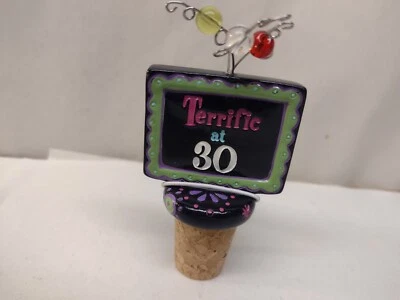 ganz Bottle Stopper ( Terrific at 30 ) Wine Glass & Cork w/Crystals Decoration - Изображение 1 из 4