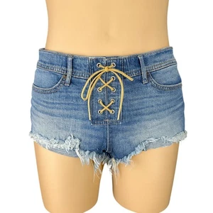 Hollister Short Short Womens 5 W27 Lace Up Distressed Denim Y2K Festival Style - Picture 1 of 12