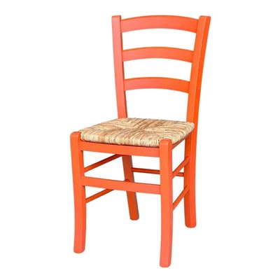 Sedia Venezia colore anilina arancio in legno di faggio con seduta in paglia - Immagine 1 di 3