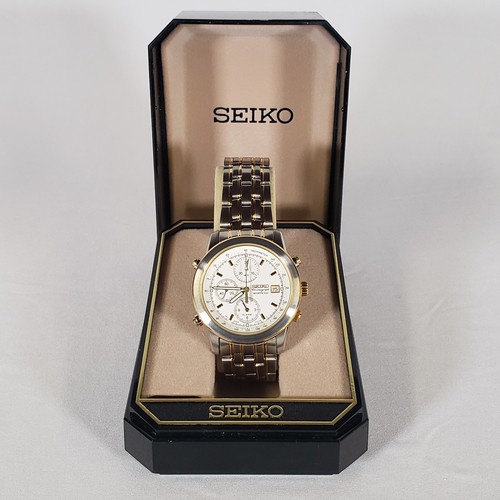 【稼働品】 セイコー クロノグラフ クォーツ 腕時計 コンビ 7T62-0EP0 Seiko 7T62-0EP0 Chronograph 38.5mm White Dial Blue Hands Box