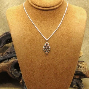 Sterling Silver and Red Coral Dots Pendant Necklace Zuni Style - Picture 1 of 6