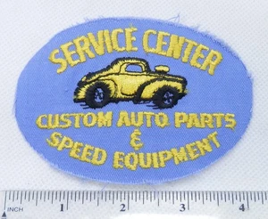 Parche de centro de servicio vintage personalizado autopartes y tienda de velocidad azul con cupé amarillo - Imagen 1 de 2