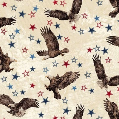 Northcott - Stonehenge Stars & Stripes 13 - Eagles And Stars - Beige/Multi, BTY - Image 1 of 4