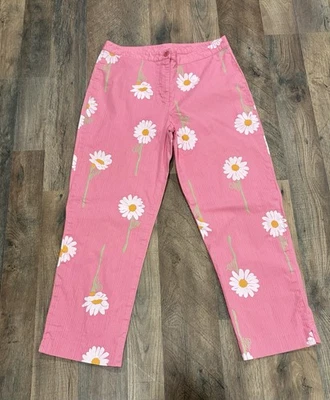 Lilly Pulitzer Pink Daisy High Rise Pants Tapered Cropped Sz 6 Vtg White Label - Image 1 of 4