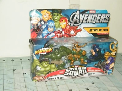 Marvel SuperHero Squad 3 Pk Avengers Attack of Loki Hulk Hawkeye Hasbro 2011 Nuevo Foto 1 de 3