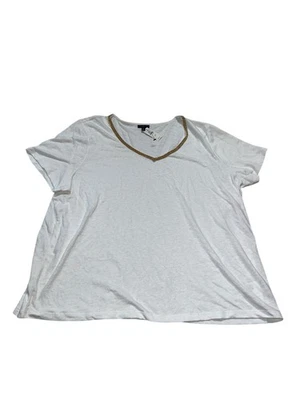 Talbots Womens Blouse 2X Plus Linen Blend White Gold Trim Top T Shirt S/S NWT - Image 1 of 4