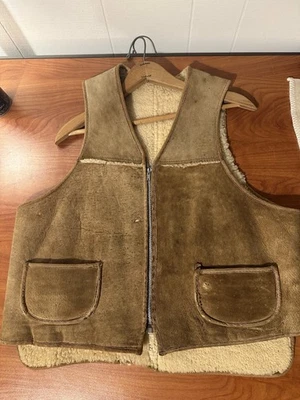 Vintage 1940s 50s  Mouton Sheep Leather Shearling Lined Vest - Image 1 of 4