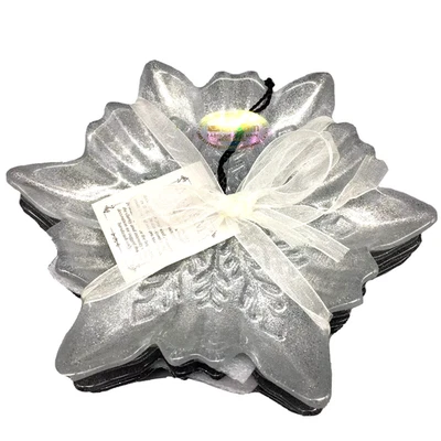 Juego de 4 platos de vidrio copo de nieve plateado Akcam aperitivo postre decoración de Navidad NUEVO Foto 1 de 4