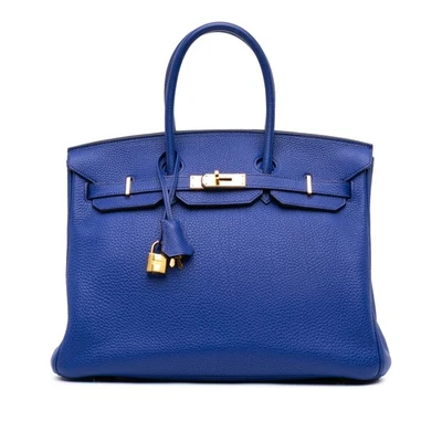 Bolso de Mano Autenticado Hermès Togo Birkin Retourne 35 Cuero de Becerro Azul Foto 1 de 4