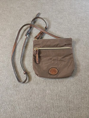 Bolso Bandolera Dooney & Bourke Doble Cremallera Nylon Marrón Con Borde de Cuero Marrón Foto 1 de 4