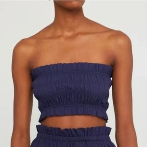 Kourt Women's Sz M Ellery Navy Blue Tube Crop Top Smocked Strapless Festival - Picture 1 of 10