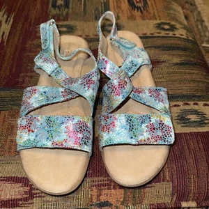 Sandals Beautiful Shiny Tropical Turquoise Sandals By CORAL BAY SIZE 8 CUTE! - Picture 1 of 4