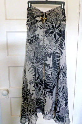 Women's Strapless 100% Silk Blk/Beige Side Zip Dress W/Beaded Pendant, Size 12 - Image 1 of 4