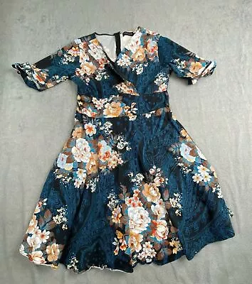 Mint Limit Women's Dress, Size XXL V-Neck, Short Sleeves, Blue Floral Print - Image 1 of 4