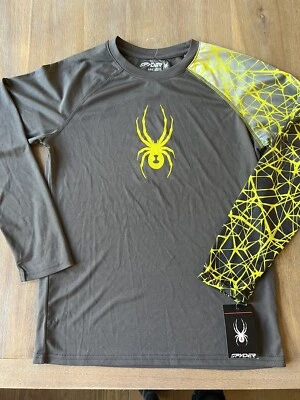 NUEVO CON ETIQUETAS Spyder polar niños manga larga L gris/verde neón esquí atlético capa base nieve Foto 1 de 4