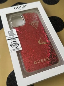 Phone Case iPhone 11 Guess Cover Apple TP Red Glitter Drop Protection New - Picture 1 of 7