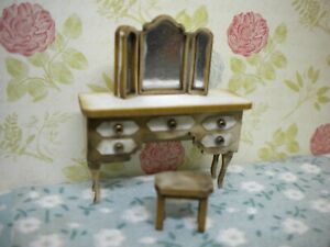 1:48 scale dolls house furniture dressing table & stool/miniature/bedroom/mirror