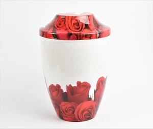 Cremation Ashes Large Adult Memorial Urn Iron Roses On White Urn FREE ASHES BAG - Picture 1 of 4