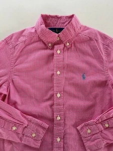 Ralph Lauren Boys Shirt M (10-12) Pink Gingham Button Down NWOT Long Sleeve - Picture 1 of 7