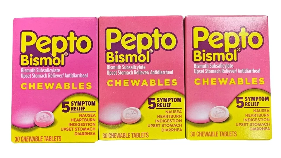 Pepto Bismol MASTICABLES para náuseas, malestar estomacal 30ct (3 cajas) 08/2025 Foto 1 de 1