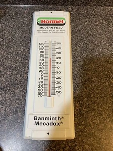 Vintage 1960s HORMEL MODERN FEED Metal Advertising Thermometer Sign - Working - Picture 1 of 9