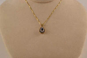 10k Yellow Gold Teardrop Pendant w 13 Blue Sapphire + 4 Diamond -PENDANT ONLY - Picture 1 of 10