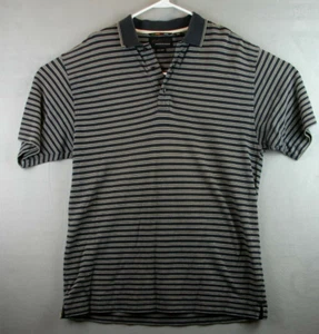 Polo golf uomo Greg Norman blu navy marrone bianco righe SS taglia L cotone - Foto 1 di 7