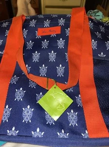 NWT Vera Bradley TURTLES Lighten Up Navy BLUE & Red Large Family TOTE - Picture 1 of 5