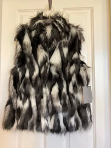 Marc New York  By Andrew Marc  Faux Fur  Vest  Black/Gray/White  Size Small - Picture 1 of 16