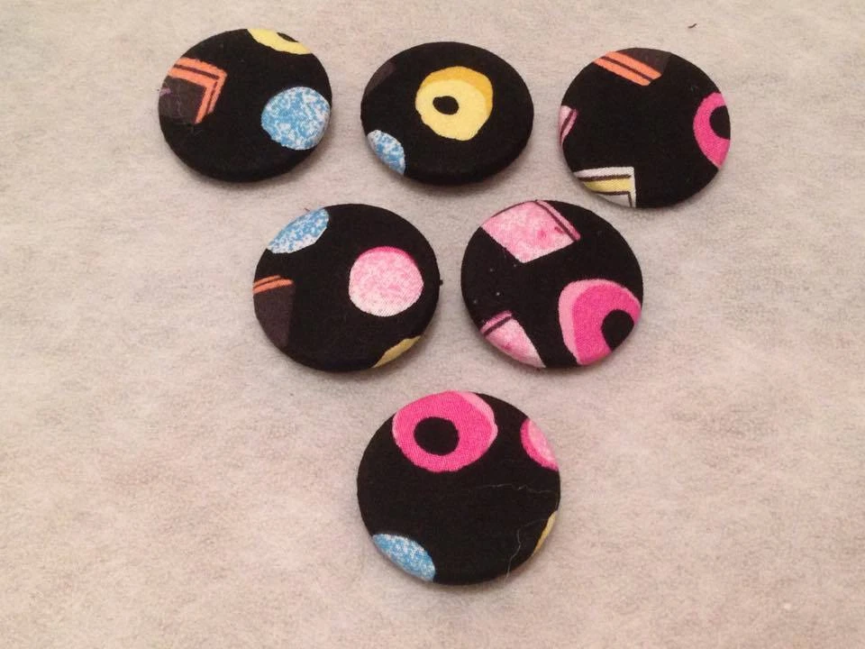 Liquorice Allsorts Patterned Fabric Buttons, 25mm, 31mm, 37mm Large Buttons - Image 1 of 1