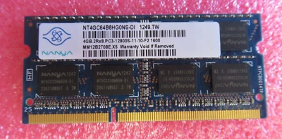 Nanya NT4GC64B8HG0NS-DI 4GB PC3-12800 DDR3-1600MHz CL11 204-Pin SoDimm Memory - Image 1 of 3