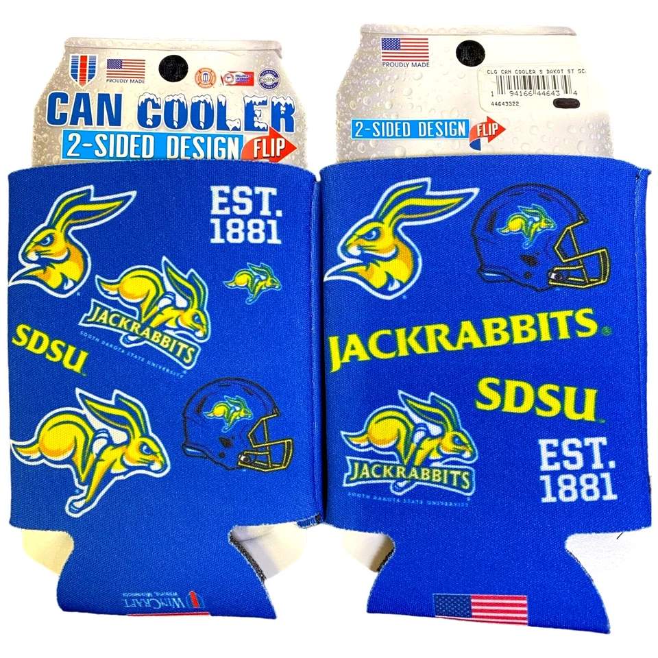Pacote com 2 logotipos WinCraft South Dakota State Jackrabbits 12 oz. Refrigerador de lata Koozie EUA - Imagem 1 de 3