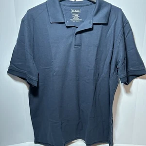 Polo uomo vintage LL Bean blu grande manica corta outdoor cotone casual - Foto 1 di 4