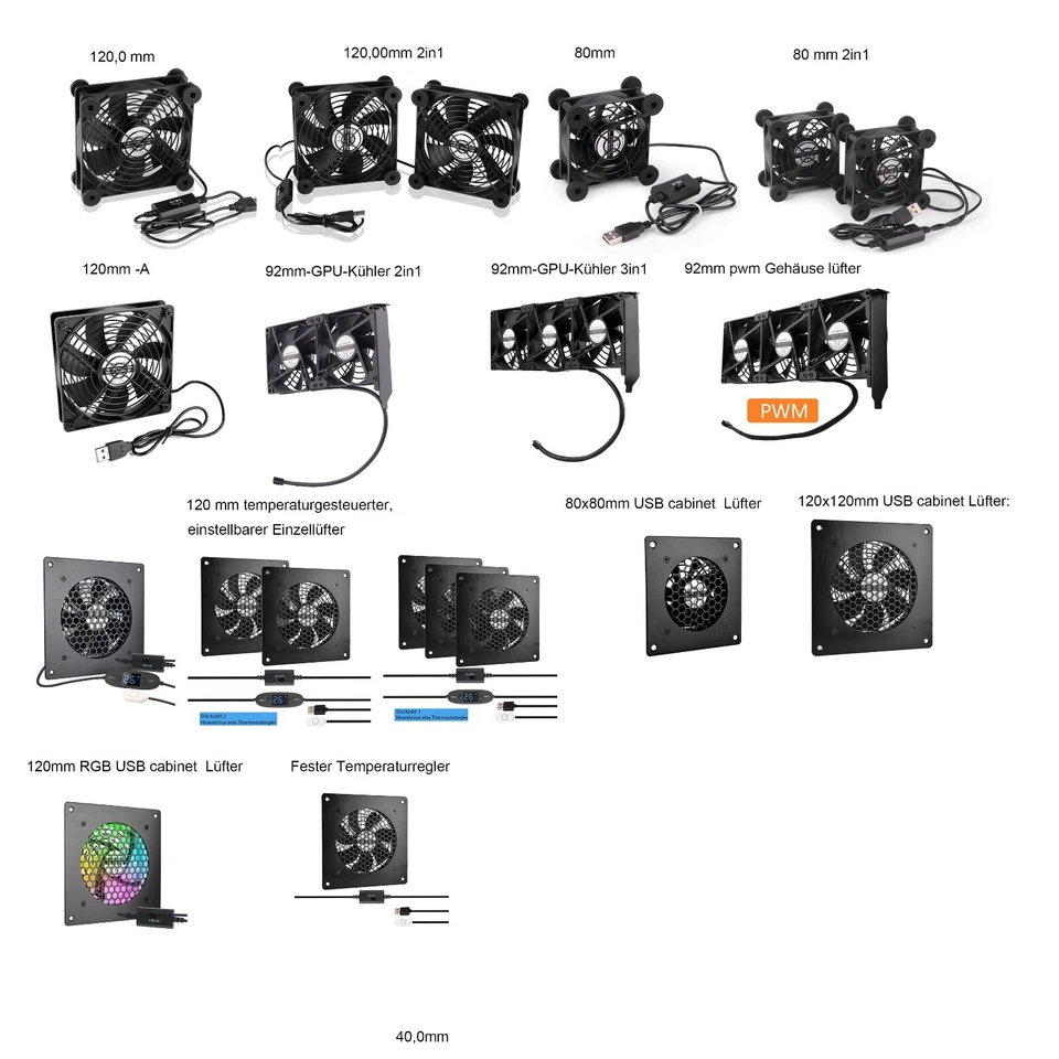 USB leise PC Ventilator 80mm 92mm 120mm usb lüfter pc lüfter PC Gehäuse lüfter - Bild 1 von 1