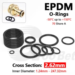 Hose Pipe Connector Seals EPDM 70 O-rings 2.62mm Cross Section 1.24-247.32 mm ID - Picture 1 of 96