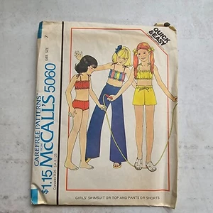 Vtg McCalls Pattern 5060 Girls Swimsuit Bikini Wide Leg Pants Shorts Child 7 CUT - Picture 1 of 8