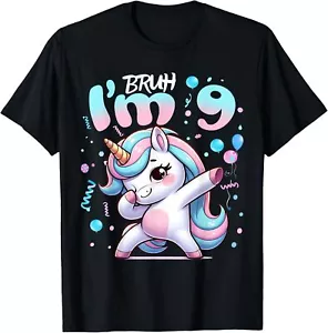 9th Birthday Girl Dabbing Unicorn Bruh I'm 9 Years Old Girls T-Shirt Hoodie - Picture 1 of 14