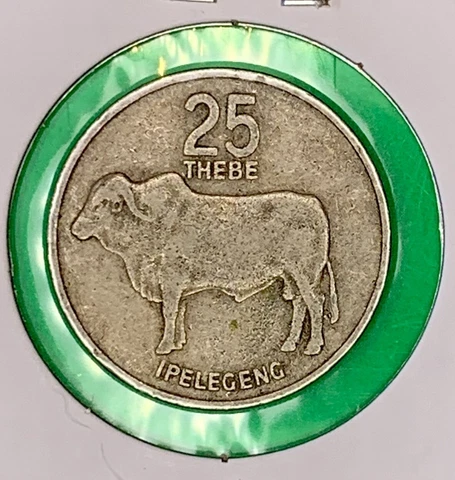 1984 Botswana 25 Thebe Cow Cattle Animal Wildlife Coin Money Cover