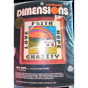Vintage 1980 DIMENSIONS Needlepoint Kit 7016 Faith. Hope. NOS 5x5 NEW Rare! •Q3