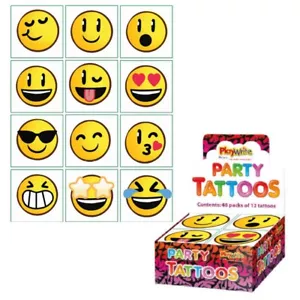 SMILEY FACE KIDS TEMPORARY TATTOOS Assorted Designs Party Bag Filler Loot Boys - Picture 1 of 1