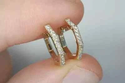 Round Cut Lab-Created Diamond Women's Tiny Hoop Earring 14K Yellow Gold Plated - Image 1 of 4