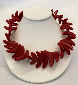 Vintage MONET Crescent Moon Necklace Fall Festival Red Orange Statement Runway - Foto 1 di 7