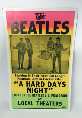 RARO Cartel Vintage Beatles Tribune Showprint Hard Days Night Pasteboard 22 x 14 Foto 1 de 4