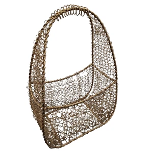Vintage Gold Metal Wire Handbag Shaped Decorative Basket Shabby Chic Christmas - Picture 1 of 21