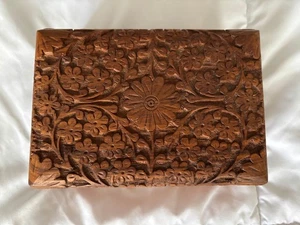 Indischer Mogul handgeschnitzte Holzschatulle - aufwendige florale Schmuckschatulle - Bild 1 von 11