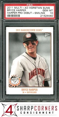 2011 MULTI-AD HAGERSTOWN SUNS BRYCE HARPER PRO DEBUT SMILING RC PSA 10 - Image 1 of 4