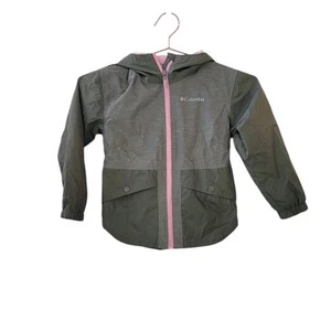COLUMBIA XS (6-6X) Olive Green Pink Rainy Trails Fleece Lined Hooded Jacket Coat - Picture 1 of 15
